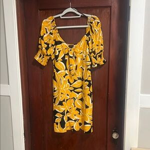 Who What Wear Yellow Puff Sleeve Midi Sundress